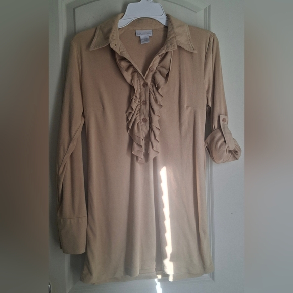 Soft Surroundings Woman Front Ruffled Tunic Top Size XS Long Sleeve Dusty Rose - Picture 2 of 9